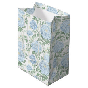 Pretty Light Blue White Flowers Bridal Shower Medium Gift Bag