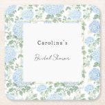 Pretty Light Blue White Flowers Bridal Shower Square Paper Coaster<br><div class="desc">Pretty Light Blue White Flowers Bridal Shower</div>