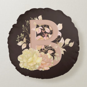 Pretty Light Colour beige Pinkish Roses Letter B Round Pillow