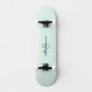 Pretty Light Green Elegant Simple Cute Monogrammed Skateboard