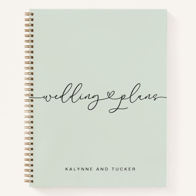Pretty Light Green Wedding Plans Heart Notebook (Front)