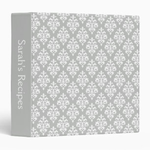 Pretty Light Grey and White Damask Pattern Binder