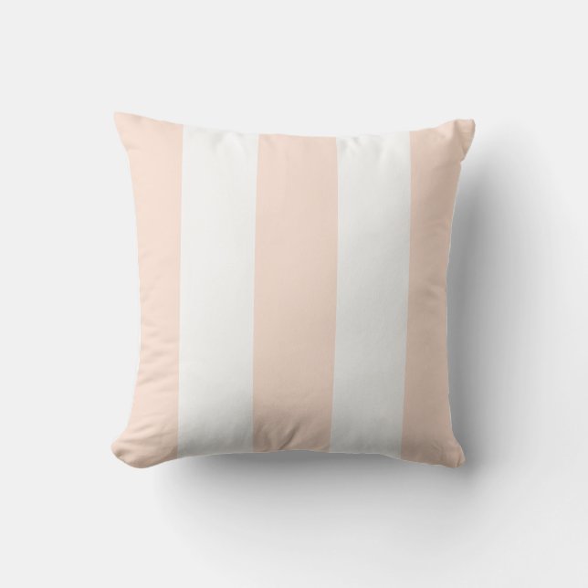 Pretty light orange peach white vertical strips outdoor pillow (Front)
