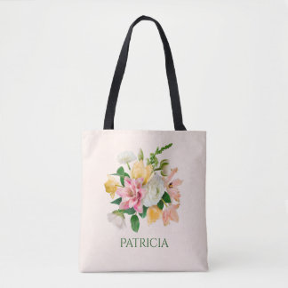 Pretty LIght Peach Spring Floral Personalized Tote Bag