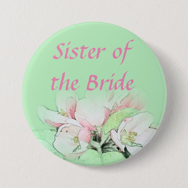 Pretty light pink apple flower sister of bride 3 inch round button (Front)