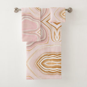 Pretty Light Pink Gold Marble Design Bath Towel Set