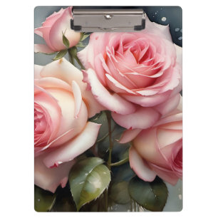 Pretty light pink roses garden watercolor painting clipboard