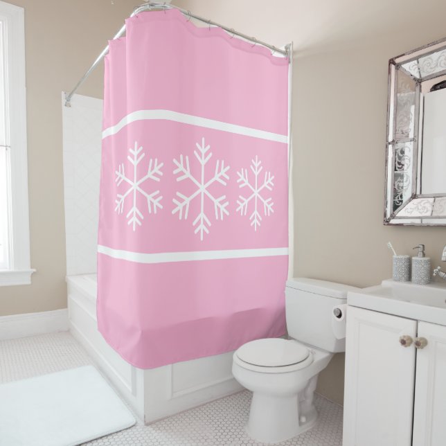 Pretty Light Pink White Alpine Snowflakes Stripes (In Situ)