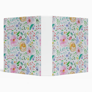 Pretty Light Watercolor Flowers and Buds Pattern Binder