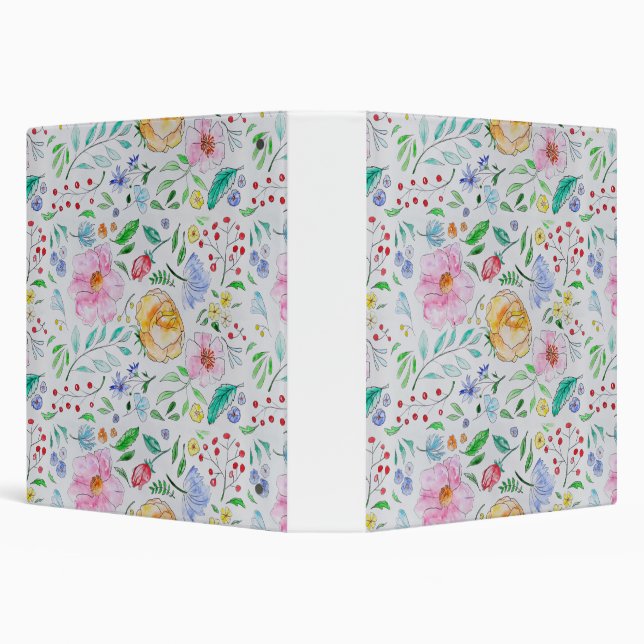 Pretty Light Watercolor Flowers and Buds Pattern Binder (Background)