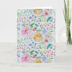 Pretty Light Watercolor Flowers and Buds Pattern Card