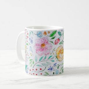 Pretty Light Watercolor Flowers and Buds Pattern Coffee Mug