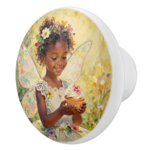 Pretty Lil Fairy with Cupcake   Fairytale Ceramic Knob