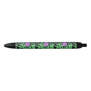 Pretty Lilac Floral Border Black Ink Pen