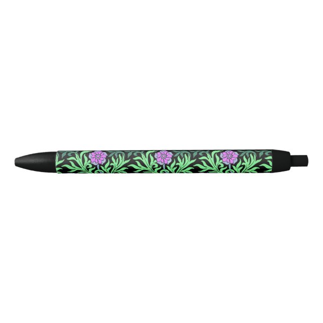 Pretty Lilac Floral Border Black Ink Pen (Front)