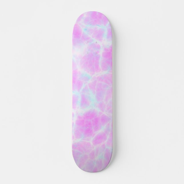 Pretty Lilac Pink Aqua Groovy Tie Dye Skateboard (Front)