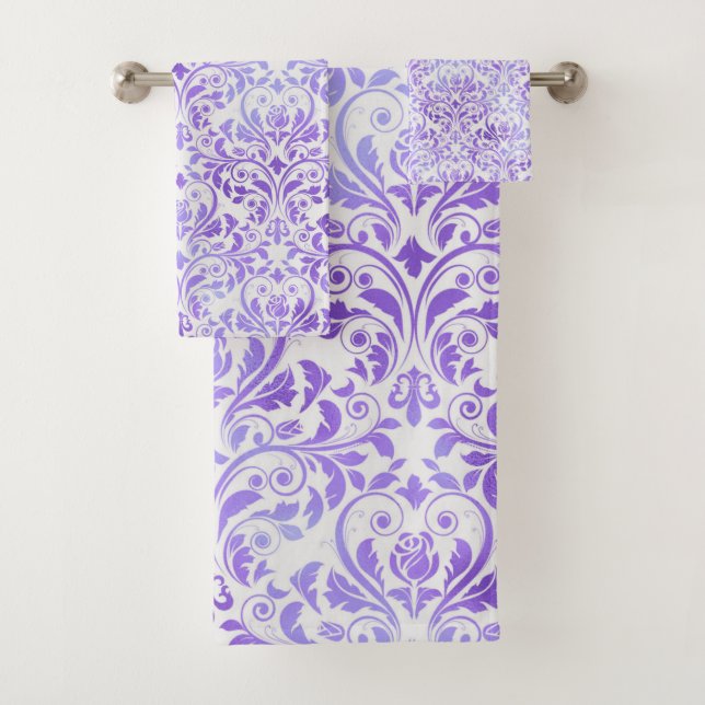 PRETTY LILAC WHITE PATTERNED TOWEL SET (Insitu)