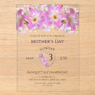 Pretty Lilies For Mother's Day Acrylic Invitations