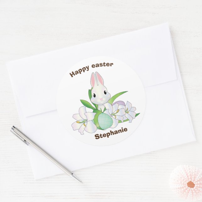 Pretty Lilly floral ,easter bunny  Classic Round Sticker (Envelope)