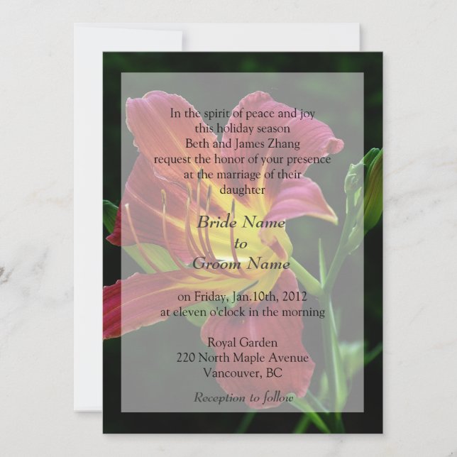 Pretty lily flower wedding invitations (Front)