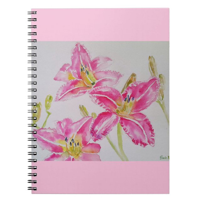 Pretty Lily In Pink Watercolor Painting Lilium Notebook (Front)