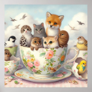Pretty little animals in a teacup very cute 2 poster