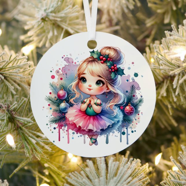 Pretty Little Ballerina Personalized Christmas Metal Ornament (Insitu)