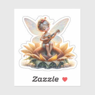 Pretty Little Fairy on Sunflower with Ukulele