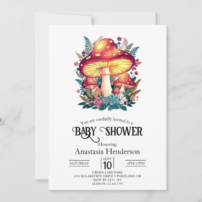 Pretty Little Mushroom Baby Shower Invitation (Front)