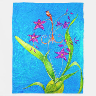 Pretty Little Orchid Bird Fleece Blanket