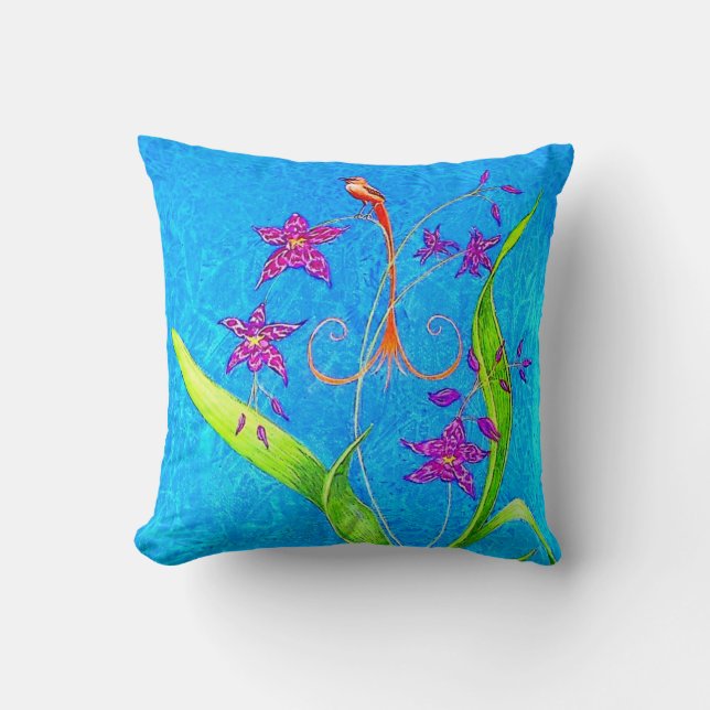 Pretty Little Orchid Bird (Red) Throw Pillow (Front)