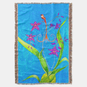 Pretty Little Orchid Bird Throw Blanket
