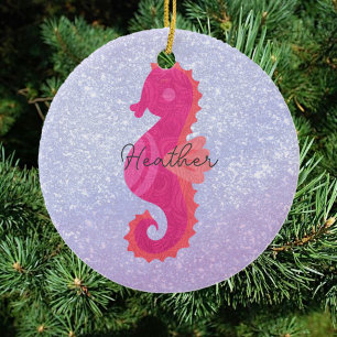 Pretty Little Pink Seahorse  Ceramic Ornament