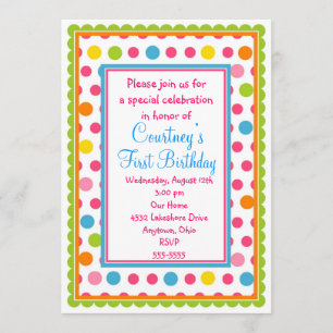 Pretty Little Polka Dots 1st Birthday Invitations