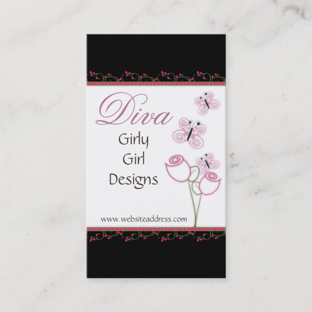 Pretty Little Roses w/Butterflies Business Cards (Front)