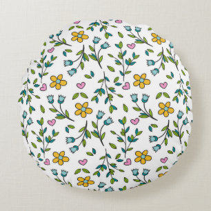 Pretty Little Wildflower Meadow Floral Round Pillow