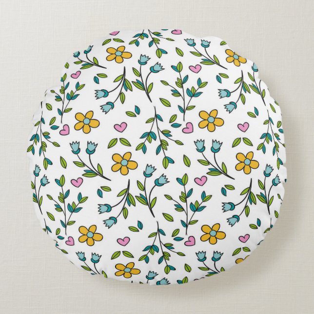 Pretty Little Wildflower Meadow Floral Round Pillow (Front)