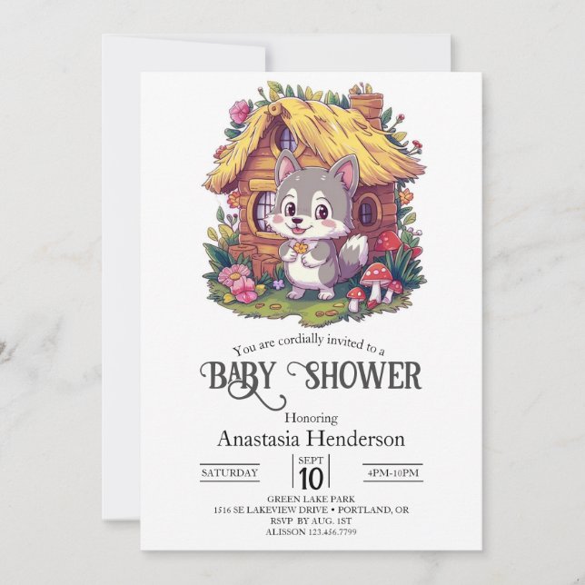 Pretty Little Wolf Baby Shower Digital Invitation (Front)