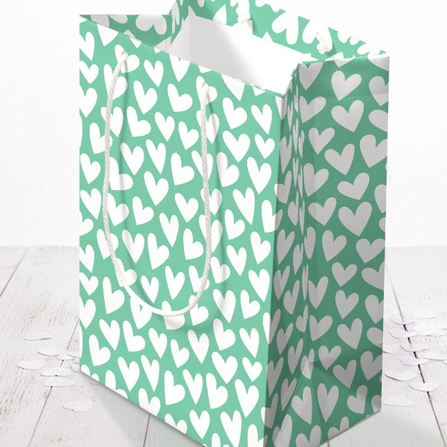Pretty Love Heart Pattern Mint White Valentine Medium Gift Bag (Creator Uploaded)
