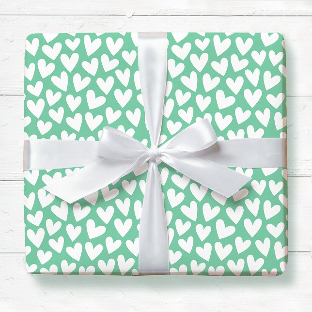 Pretty Love Heart Pattern Mint White Valentine Wrapping Paper (Creator Uploaded)