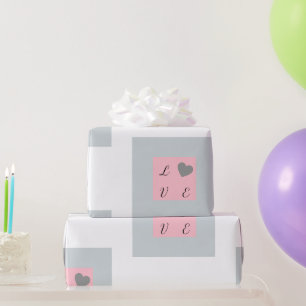 Pretty Love Text in a Square Design Pink and Grey  Wrapping Paper