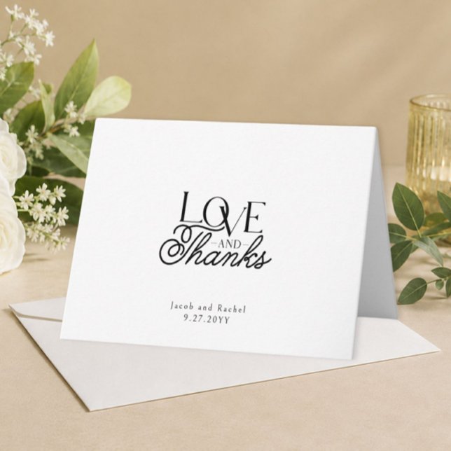 Pretty Love & Thanks Script Modern Wedding Thank You Card (Creator Uploaded)