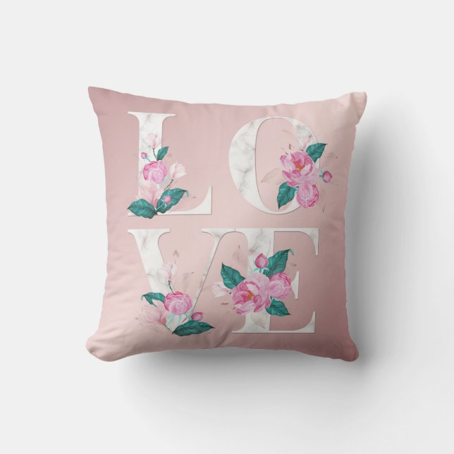 Pretty Love White Pink Floral Throw Pillow (Front)