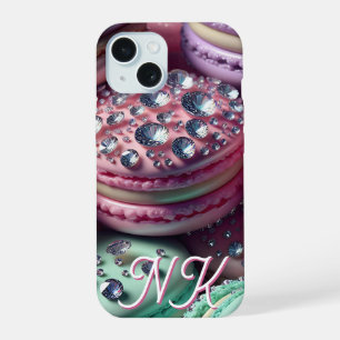 Pretty Macaron Bling Monogrammed iPhone 15 Case