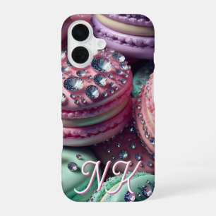 Pretty Macaron Bling Monogrammed iPhone 16 Case