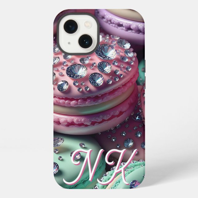 Pretty Macaron Bling Monogrammed iPhone Case (Back)