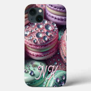 Pretty Macaron Bling Monogrammed iPhone 13 Case