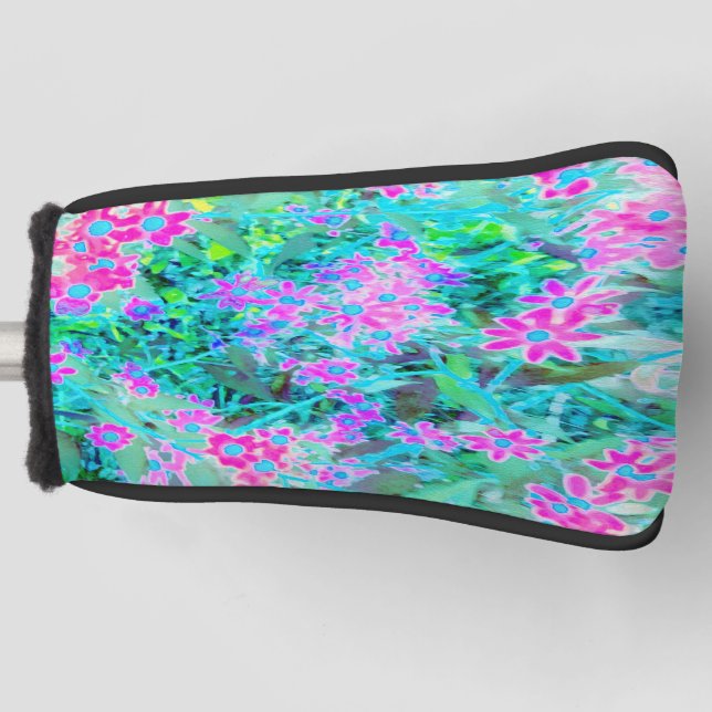 Pretty Magenta and Royal Blue Garden Flowers Golf Head Cover (Front)