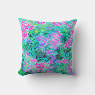 Pretty Magenta and Royal Blue Garden Flowers Throw Pillow