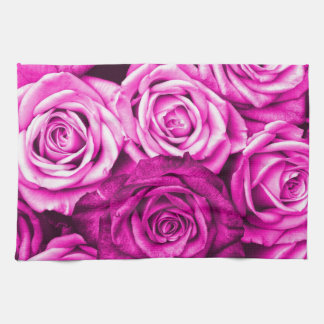 Pretty Magenta Pink Roses Flower Bouquet Kitchen Towel